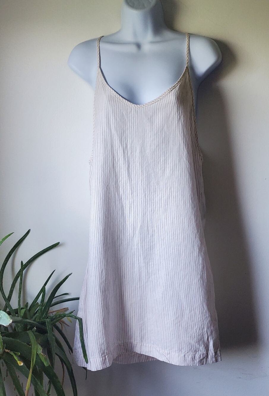 Carve Design Women Cream Tan PinStrip Linen Mini Dress Size Small Beachy Preppy